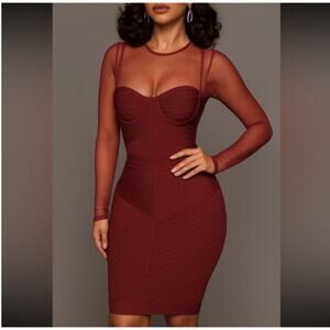 House of CB Coquette Lolita Feminine Noelle Bandage Sheer Sleeve Dress Red sz XS